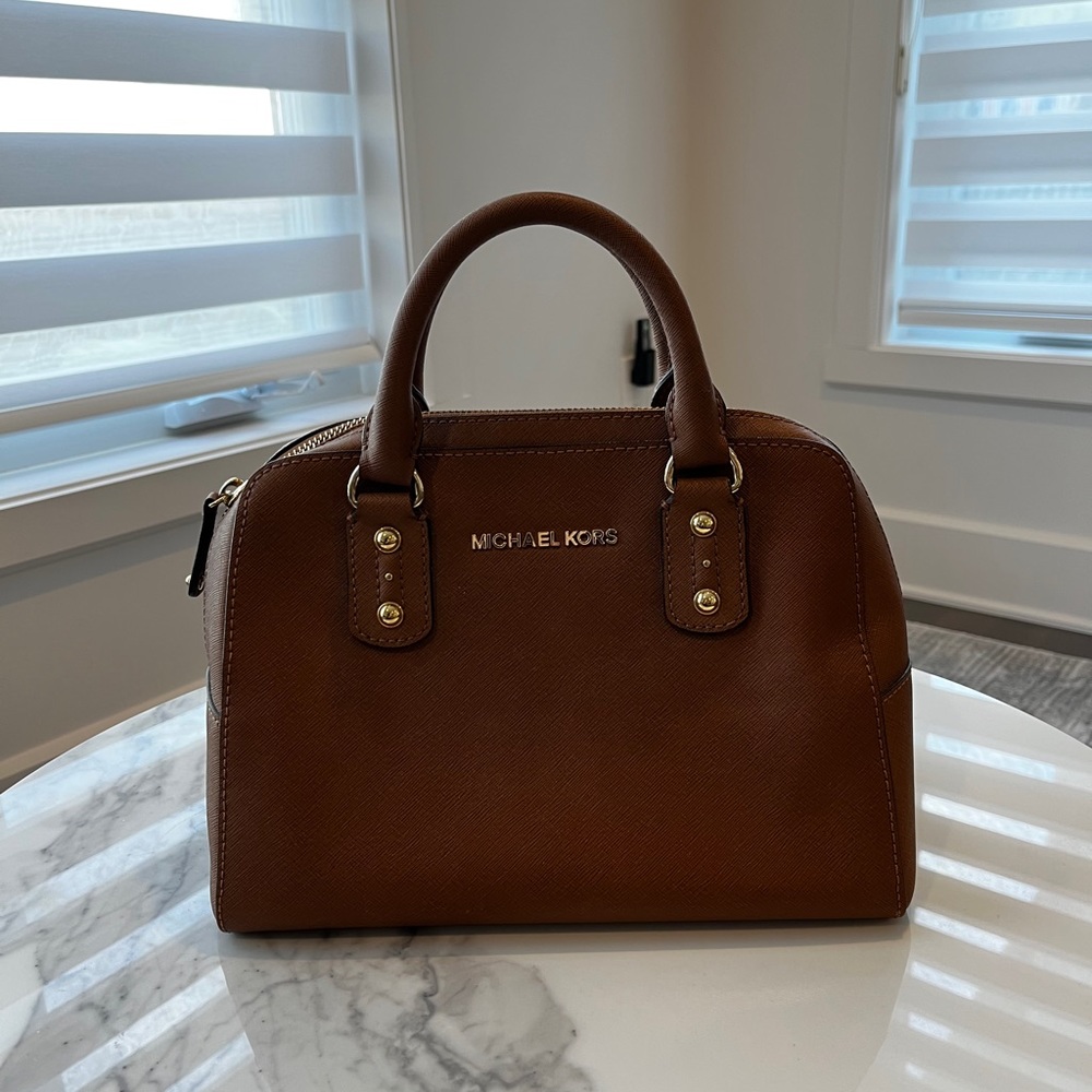 Michael Kors brown leather handbag.